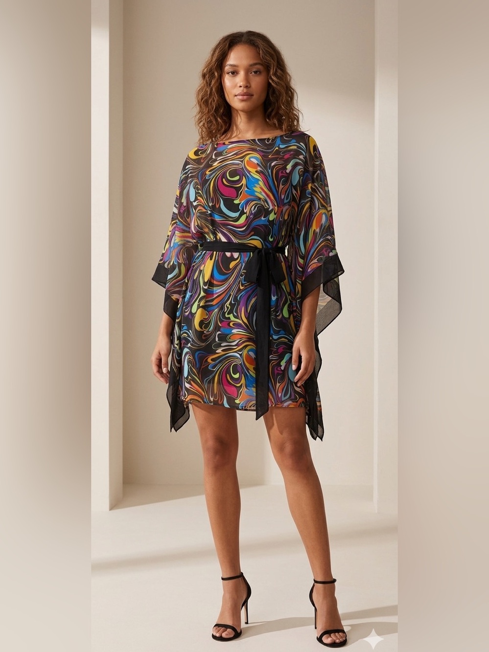 Multicolor Swirl Print Women’s Tunic with Belt